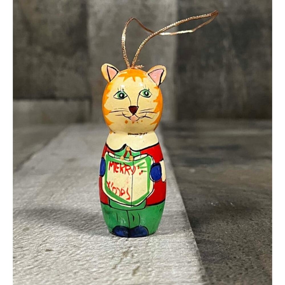 Wooden Cat Christmas Ornament